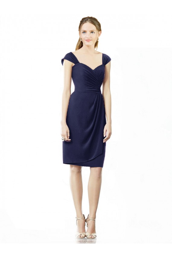 Bleu marine foncé Fourreau Mousseline Courte Robes demoiselle d'honneur Pas Chère