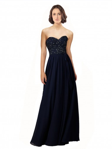 Bleu marine foncé Fourreau Mousseline Longue Robes demoiselle d'honneur Pas Chre