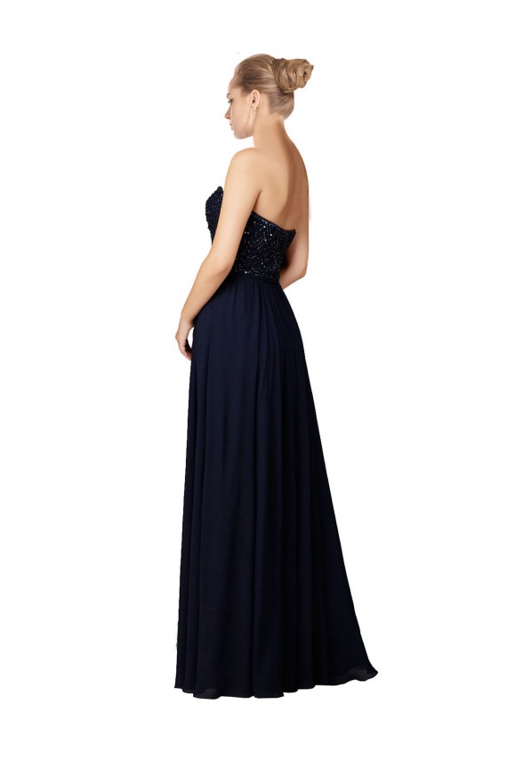 Bleu marine foncé Fourreau Mousseline Longue Robes demoiselle d'honneur Pas Chère