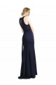Bleu marine foncé Fourreau Scoop Col Haut Crêpe Stretch Longue Robes demoiselle d'honneur / Robes de bal Pas Chère