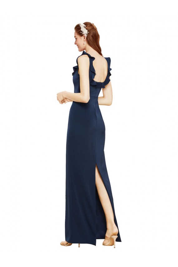 Bleu marine foncé Fourreau Scoop Crêpe Stretch Longue Formelles Robes demoiselle d'honneur / Robes de soirée / Robes de bal Pas Chère