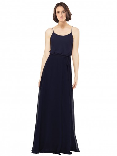 Bleu marine foncé Fourreau Scoop Mousseline Longue Robes demoiselle d'honneur Pas Chre