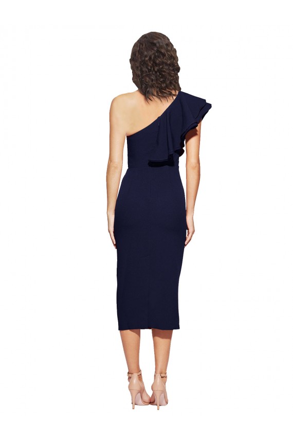 Bleu marine foncé Fourreau midi Crêpe Stretch Courte Robes demoiselle d'honneur / Robes de soirée / Robes de cocktail Pas Chère