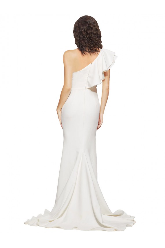 Ivoire Fourreau Balayage train Crêpe Stretch Longue Robes demoiselle d'honneur / Robes de bal Pas Chère