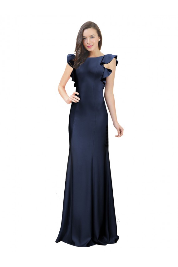 Bleu marine foncé Sirène Bateau Crêpe Stretch Longue Robes demoiselle d'honneur / Robes de bal Pas Chère