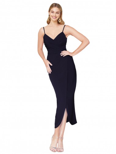 Bleu marine foncé Sirène Bretelles spaghetti Crêpe Stretch Courte Asymétrique Robes demoiselle d'honneur / Robes de soirée / Robes de cocktail Pas Chre