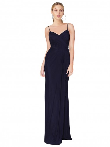 Bleu marine foncé Sirène Bretelles spaghetti Mousseline Longue Formelles Robes demoiselle d'honneur / Robes de soirée / Robes de bal Pas Chre
