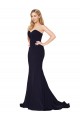Bleu marine foncé Sirène Col Haut Balayage train Crêpe Stretch Longue Formelles Robes demoiselle d'honneur / Robes de soirée / Robes de bal Pas Chère