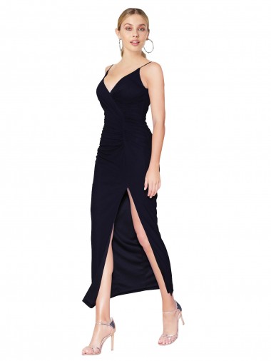Bleu marine foncé Sirène Col V Mousseline Courte Robes demoiselle d'honneur / Robes de soirée / Robes de cocktail Pas Chre