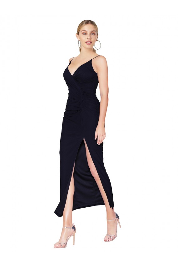 Bleu marine foncé Sirène Col V Mousseline Courte Robes demoiselle d'honneur / Robes de soirée / Robes de cocktail Pas Chère