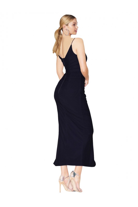 Bleu marine foncé Sirène Col V Mousseline Courte Robes demoiselle d'honneur / Robes de soirée / Robes de cocktail Pas Chère