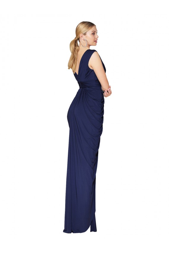 Bleu marine foncé Sirène Col V Mousseline Longue Formelles Robes demoiselle d'honneur / Robes de soirée / Robes de bal Pas Chère