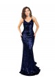 Bleu marine foncé Sirène Col V Paillette Longue Formelles Robes demoiselle d'honneur / Robes de soirée / Robes de bal Pas Chère