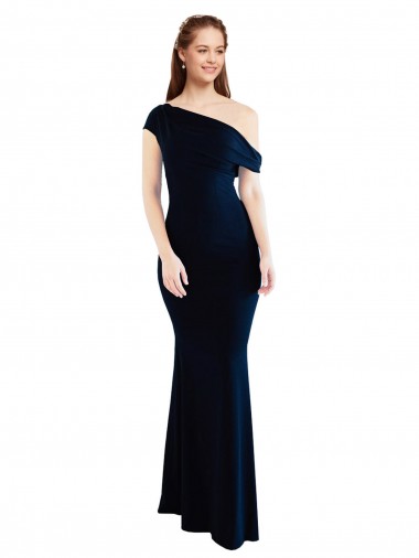 Bleu marine foncé Sirène Crêpe Stretch Longue Formelles Robes demoiselle d'honneur / Robes de soirée / Robes de bal Pas Chre