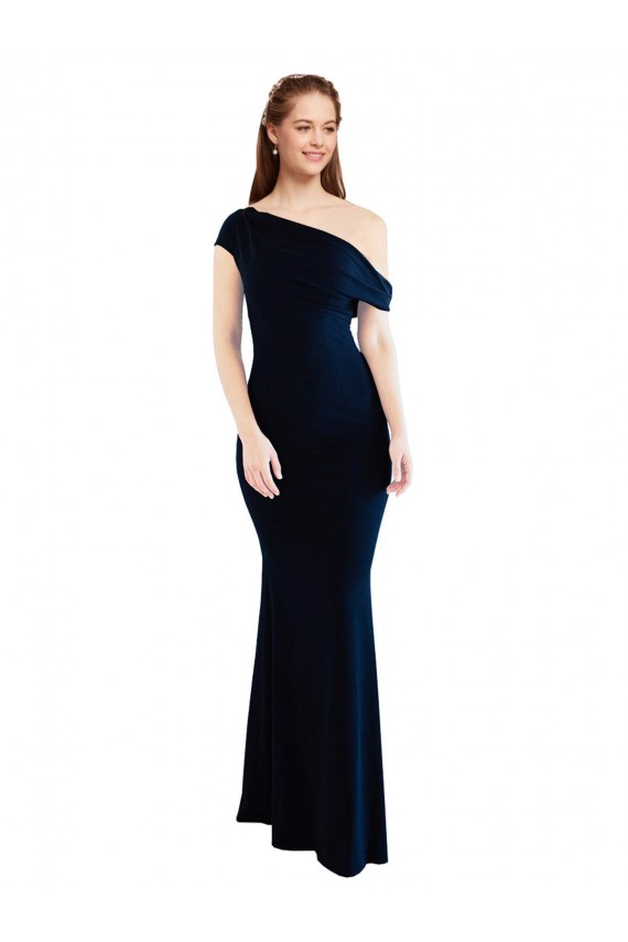 Bleu marine foncé Sirène Crêpe Stretch Longue Formelles Robes demoiselle d'honneur / Robes de soirée / Robes de bal Pas Chère