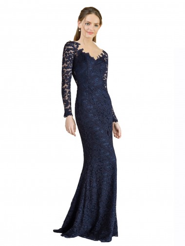 Bleu marine foncé Sirène Dentelle Longue Robes demoiselle d'honneur / Robes de bal Pas Chre
