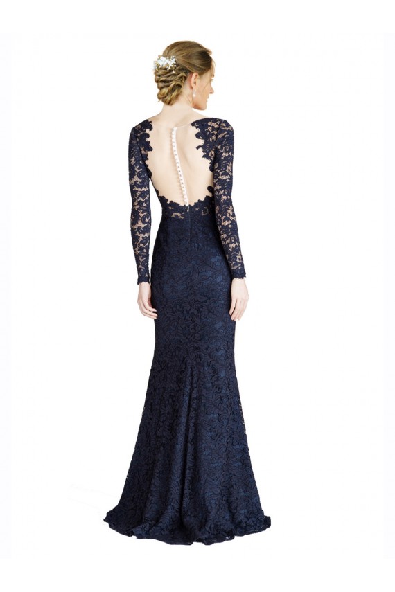 Bleu marine foncé Sirène Dentelle Longue Robes demoiselle d'honneur / Robes de bal Pas Chère