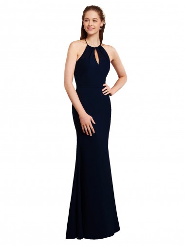 Bleu marine foncé Sirène Licou Mousseline Longue Robes demoiselle d'honneur Pas Chre