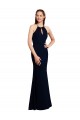 Bleu marine foncé Sirène Licou Mousseline Longue Robes demoiselle d'honneur Pas Chère