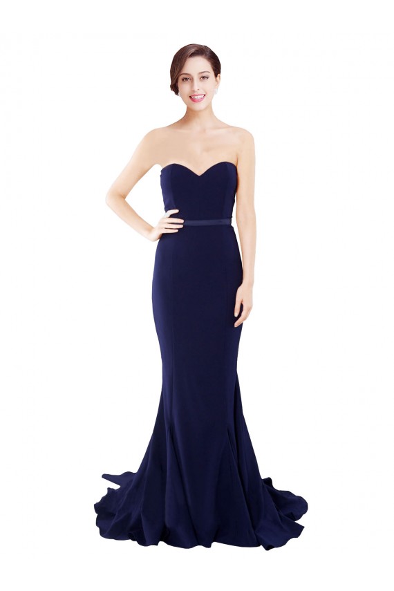 Bleu marine foncé Sirène Sans bretelle Balayage train Crêpe Stretch Longue Robes demoiselle d'honneur / Robes de bal Pas Chère