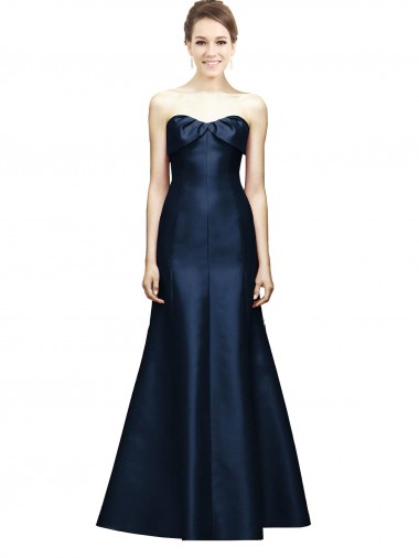 Bleu marine foncé Sirène Sans bretelle Satiné Longue Robes demoiselle d'honneur Pas Chre