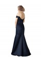Bleu marine foncé Sirène Épaule Dénudée Col V Satiné Longue Robes demoiselle d'honneur / Robes de bal Pas Chère