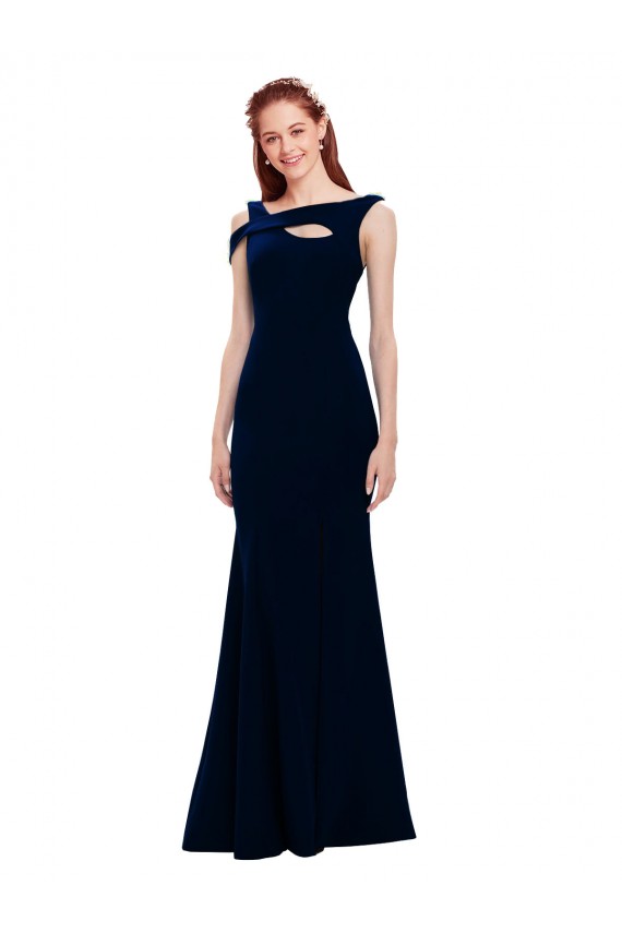 Bleu marine foncé Sirène Épaule Dénudée Crêpe Stretch Longue Formelles Robes demoiselle d'honneur / Robes de soirée / Robes de bal Pas Chère
