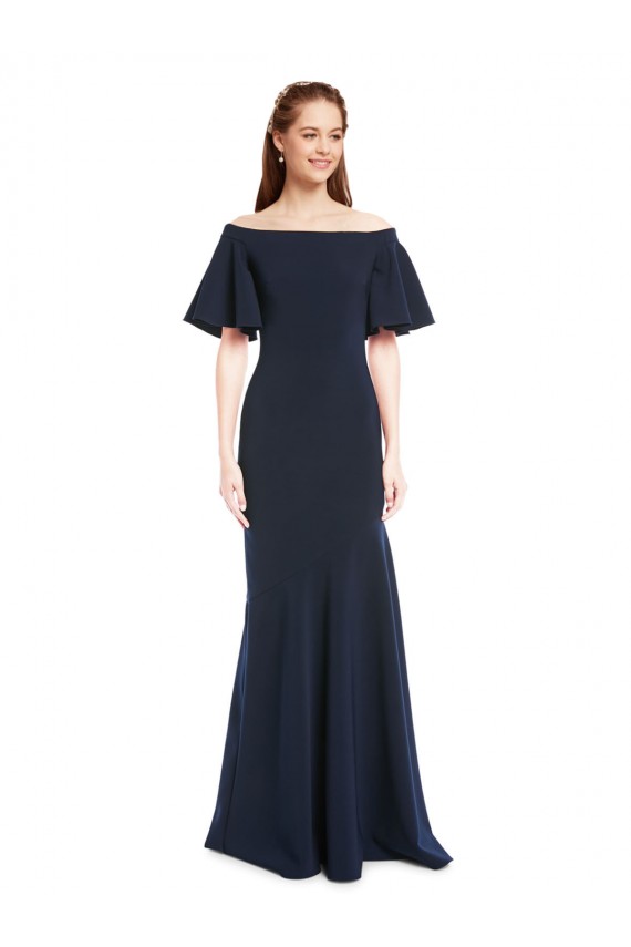 Bleu marine foncé Sirène Épaule Dénudée Crêpe Stretch Longue Formelles Robes demoiselle d'honneur / Robes de soirée / Robes de bal Pas Chère