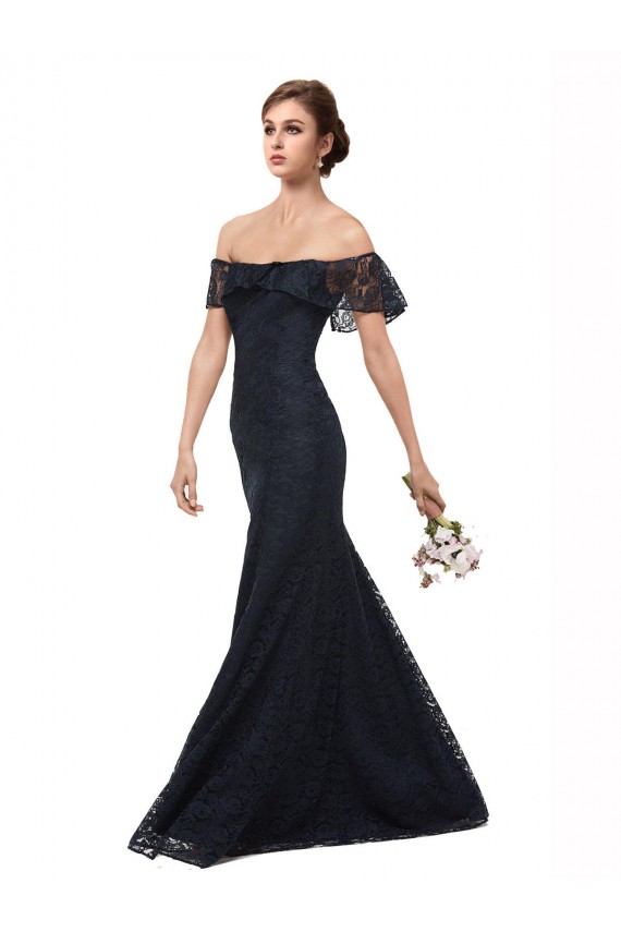 Bleu marine foncé Sirène Épaule Dénudée Dentelle Longue Robes demoiselle d'honneur / Robes de bal Pas Chère