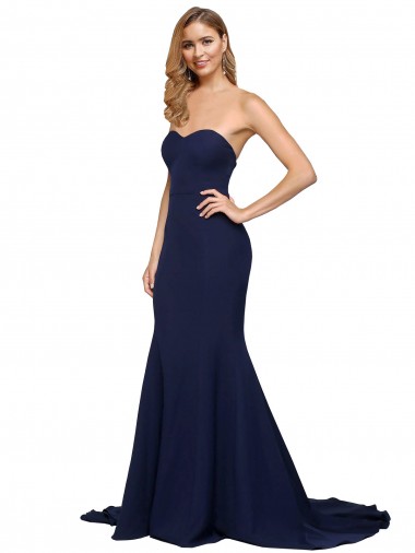 Bleu marine foncé Trapèze Balayage train Crêpe Stretch Longue Formelles Robes demoiselle d'honneur / Robes de soirée / Robes de bal Pas Chre