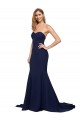 Bleu marine foncé Trapèze Balayage train Crêpe Stretch Longue Formelles Robes demoiselle d'honneur / Robes de soirée / Robes de bal Pas Chère
