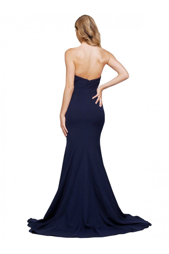 Bleu marine foncé Trapèze Balayage train Crêpe Stretch Longue Formelles Robes demoiselle d'honneur / Robes de soirée / Robes de bal Pas Chère