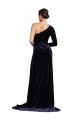 Bleu marine foncé Trapèze Balayage train Velours Stretch Longue Formelles Robes demoiselle d'honneur / Robes de soirée / Robes de bal Pas Chère