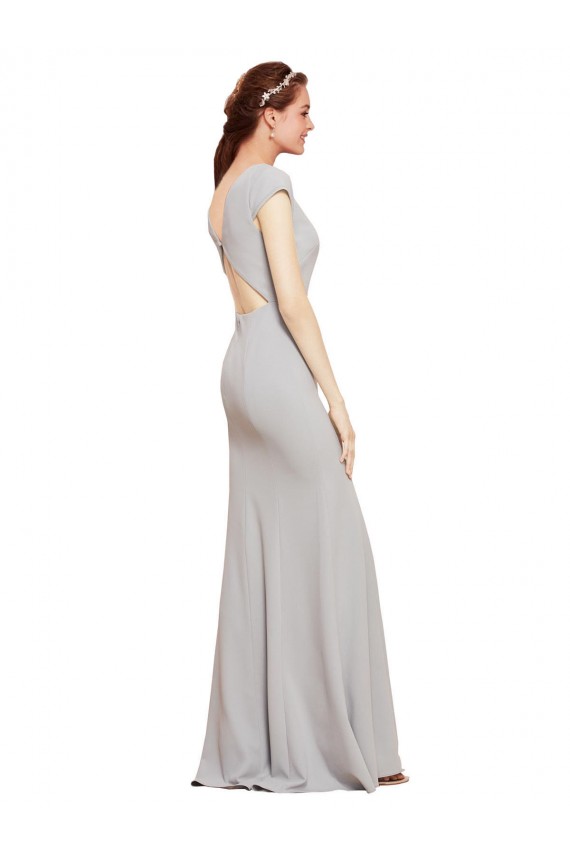Bleu marine foncé Trapèze Col Bateau Crêpe Stretch Longue Formelles Robes demoiselle d'honneur / Robes de soirée / Robes de bal Pas Chère