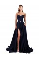 Bleu marine foncé Trapèze Col Haut Crêpe Stretch Longue Formelles Robes demoiselle d'honneur / Robes de soirée / Robes de bal Pas Chère