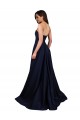 Bleu marine foncé Trapèze Col Haut Crêpe Stretch Longue Formelles Robes demoiselle d'honneur / Robes de soirée / Robes de bal Pas Chère