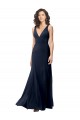 Bleu marine foncé Trapèze Col V Crêpe Stretch Longue Formelles Robes demoiselle d'honneur / Robes de soirée / Robes de bal Pas Chère