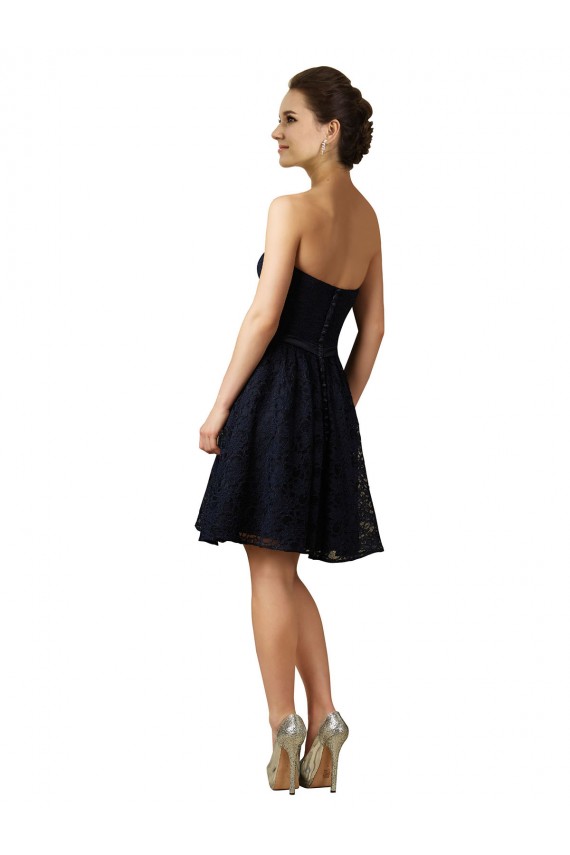Bleu marine foncé Trapèze Col V Dentelle Courte Robes demoiselle d'honneur / Robes de cocktail Pas Chère