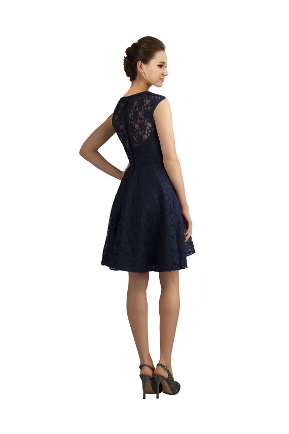 Bleu marine foncé Trapèze Col V Dentelle Courte Robes demoiselle d'honneur / Robes de cocktail Pas Chère