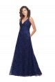 Bleu marine foncé Trapèze Col V Dentelle Longue Robes demoiselle d'honneur Pas Chère