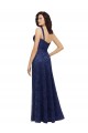 Bleu marine foncé Trapèze Col V Dentelle Longue Robes demoiselle d'honneur Pas Chère