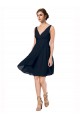 Bleu marine foncé Trapèze Col V Mousseline Courte Robes demoiselle d'honneur / Robes de cocktail Pas Chère