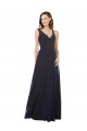 Bleu marine foncé Trapèze Col V Mousseline Dentelle Longue Robes demoiselle d'honneur Pas Chère