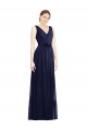 Bleu marine foncé Trapèze Col V Mousseline Longue Robes demoiselle d'honneur Pas Chère