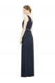 Bleu marine foncé Trapèze Col V Mousseline Longue Robes demoiselle d'honneur Pas Chère