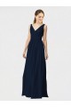 Bleu marine foncé Trapèze Col V Mousseline Longue Robes demoiselle d'honneur Pas Chère
