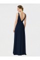 Bleu marine foncé Trapèze Col V Mousseline Longue Robes demoiselle d'honneur Pas Chère