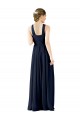 Bleu marine foncé Trapèze Col V Mousseline Longue Robes demoiselle d'honneur Pas Chère