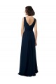 Bleu marine foncé Trapèze Col V Mousseline Longue Robes demoiselle d'honneur Pas Chère