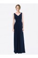 Bleu marine foncé Trapèze Col V Mousseline Longue Robes demoiselle d'honneur Pas Chère